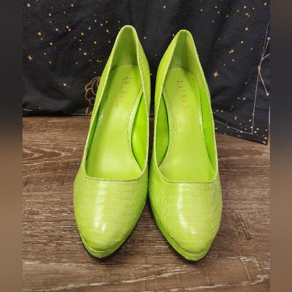 Lauren Ralph Lauren Kailee Lime Snake Heels Shoes Size 8M - Picture 2 of 8